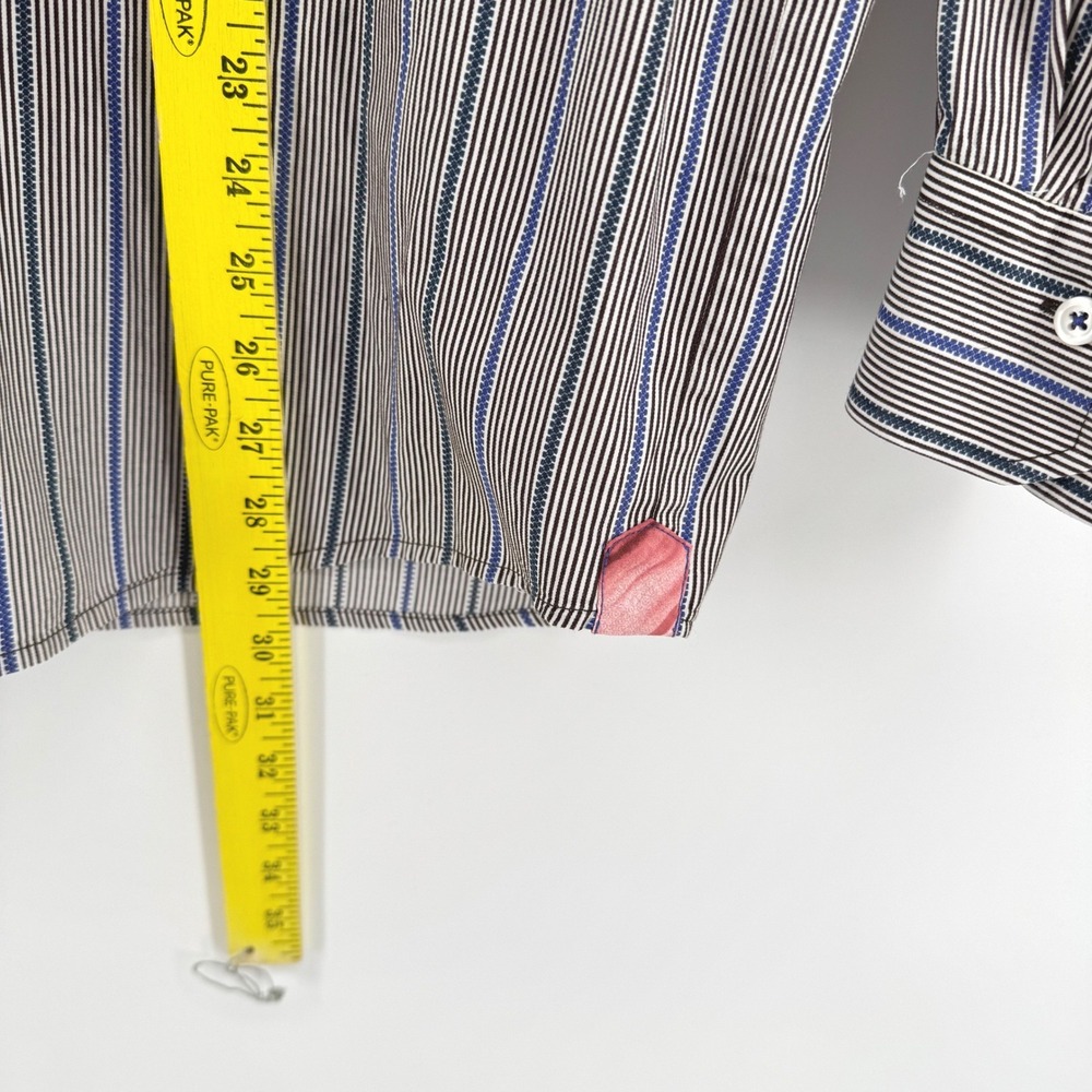 Tommy Bahama Button Down Shirt Large Blue Brown Stripe Cotton Long Sleeve T34463 - Picture 5 of 6